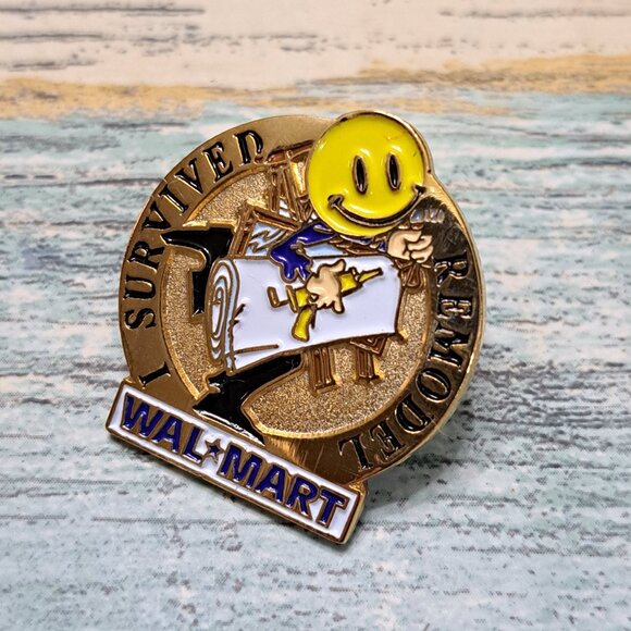 Wal-Mart Employee Associate Pin Smiley I Survived Remodel - Picture 1 of 2